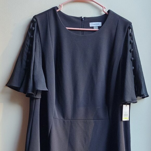 NWT Calvin Klein Black Flutter Sleeve Sheath Dress Size 18W - Picture 4 of 16